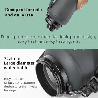 Collapsible Water Bottles 64oz with Removable Straw, Odorless BPA-Free Silicone, Leak-Proof Foldable Reusable Bottle - Perfect for Cruise Travel Sports Gym Hiking Camping Cycling - Cyan