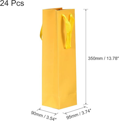 uxcell Wine Bags, 24pcs Yellow 4 x 4 x 14 In Wine Gift Bags with Handles Paper Wine Tote Bag for Wedding Birthday Christmas Party Supplies
