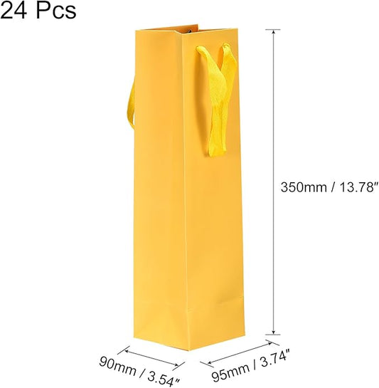 uxcell Wine Bags, 24pcs Yellow 4 x 4 x 14 In Wine Gift Bags with Handles Paper Wine Tote Bag for Wedding Birthday Christmas Party Supplies