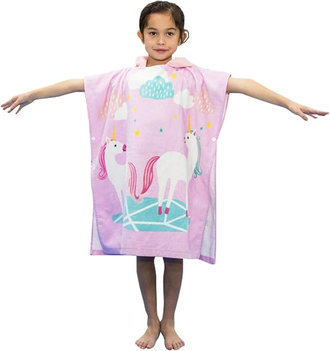 Kids Hooded Towel Bath Beach Soft Cotton Towels Girls Absorbent Pool Wrap with Hood Baby Toddler Poncho Robe(Cloud Unicorn,3-4Years/Height:33"-43")