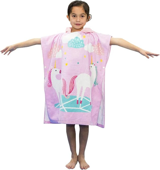 Kids Hooded Towel Bath Beach Soft Cotton Towels Girls Absorbent Pool Wrap with Hood Baby Toddler Poncho Robe(Cloud Unicorn,3-4Years/Height:33"-43")