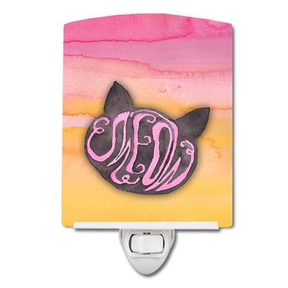 Caroline's Treasures BB7358CNL Cat Face Meow Watercolor Ceramic Night Light Compact, UL-Certified, Ideal for Bedroom, Bathroom, Nursery, Hallway, Kitchen, 6x4x3, Multicolor