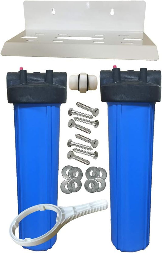 20-inch 2 Stage Pentek Big Blue Whole House Filter with Radial Flow Carbon and Catalytic Carbon/KDF85 for Rotten Egg Smell, Iron, Chemicals, Tastes, and Odors