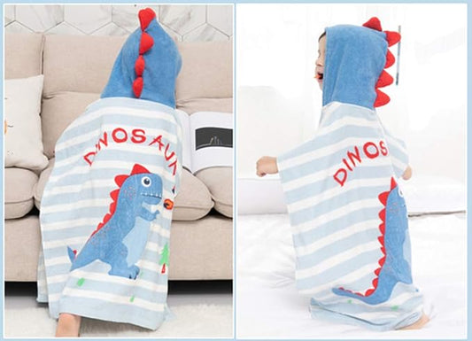 TONWHAR Kids Bath/Pool/Beach Hooded Poncho Towel-Cartoon Animal Pattern Cotton Beach Towel for Baby and Kids (Dinosaur, 5-9 Years/Height:43.3"-51.2")