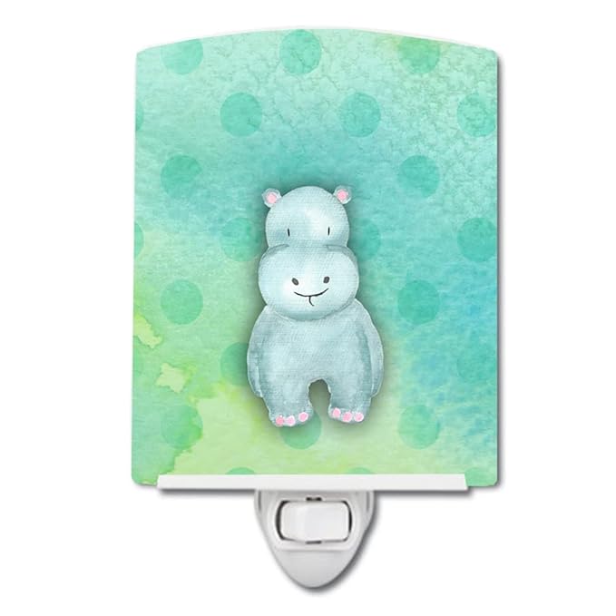 Caroline's Treasures BB7389CNL Polkadot Hippopotamus Watercolor Ceramic Night Light Compact, UL-Certified, Ideal for Bedroom, Bathroom, Nursery, Hallway, Kitchen, 6x4x3, Multicolor
