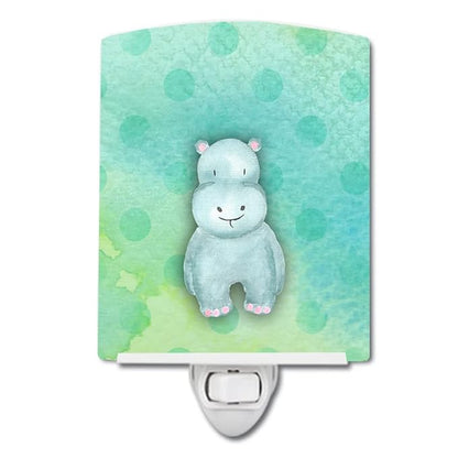 Caroline's Treasures BB7389CNL Polkadot Hippopotamus Watercolor Ceramic Night Light Compact, UL-Certified, Ideal for Bedroom, Bathroom, Nursery, Hallway, Kitchen, 6x4x3, Multicolor