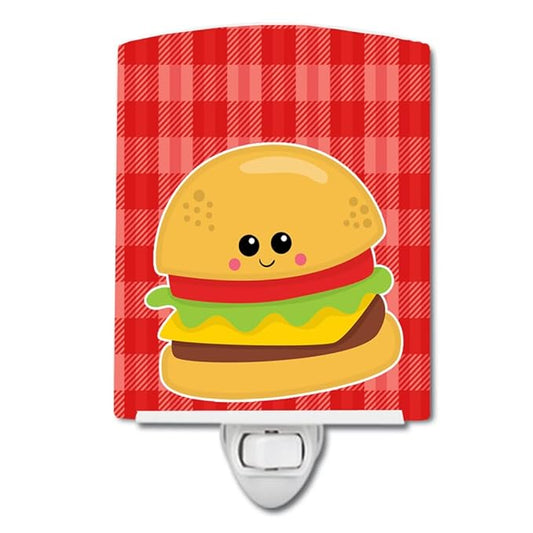 Caroline's Treasures BB7042CNL Hamburger Face Ceramic Night Light Compact, UL-Certified, Ideal for Bedroom, Bathroom, Nursery, Hallway, Kitchen, 6x4x3, Multicolor
