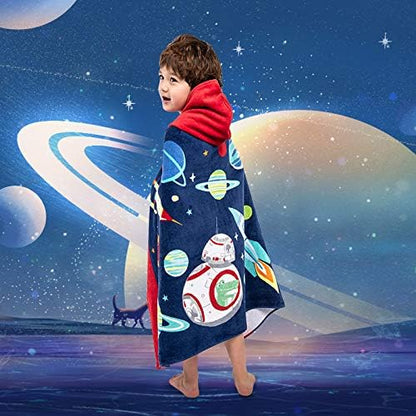 Kids Hooded Bath Beach Towel Girls Boys, Super Absorbent & Soft Towel Poncho with Cute Design, 30 x 50 Inch After Pool Wrap Towel with Hood (Starry Sky)