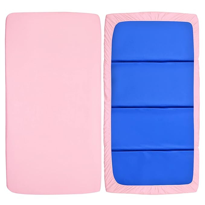 Nap Mat Sheet 2 Pack, 24" x 48" x 4" Fitted Elastic Corners Preschool Day Care Rest Nap Mat Cover, Soft & Breathable Baby Sheets for Regalo My Cot Portable Toddler Bed and Joovy Travel Cot, Pink