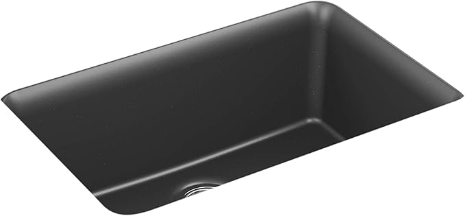 KOHLER K-28000-CM7 Cairn 27.5" Neoroc Composite Undermount Single-Bowl Kitchen Sink, Composite Kitchen Sink with Sink Rack, Matte Graphite