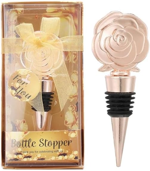 SHIDOW Rose Wine Bottle Stopper, Wine Bottle Stopper Rose Gold, Holiday Party, Wedding Birthday Party Decor Wine Stoppers Wine Lovers Funny Gifts, Wedding Bridal Shower Supplies (1 Pcs, Rose Gold)
