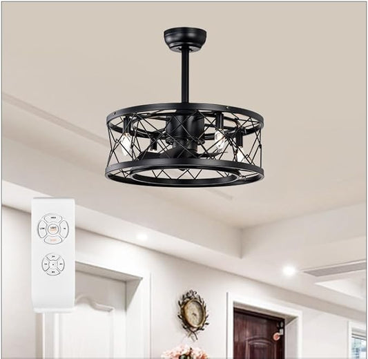 NicBex Ceiling Fan 20 Inch Indoor Modern Ceiling Fan with Lights Ceiling Fans with 5 Blades and Remote Control Small Caged Ceiling Fan for Bedroom, Living Room, Matte Black