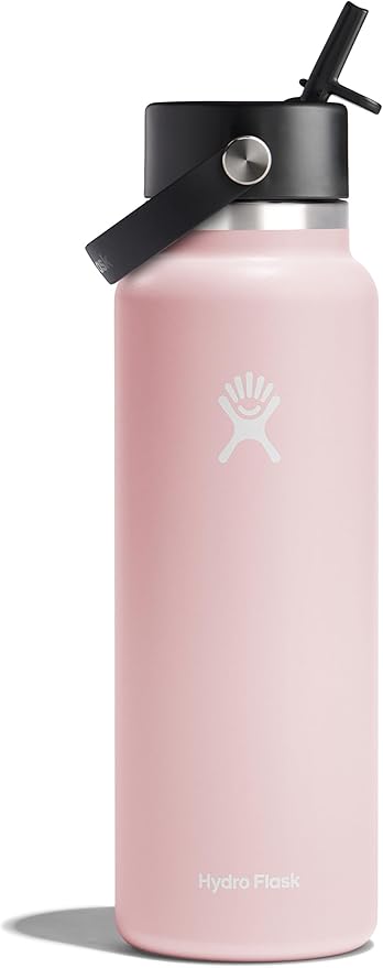 HYDRO FLASK Wide Mouth vacuum insulated stainless steel water bottle with leakproof closeable straw lid for cold water drinks, sports, travel, car and school