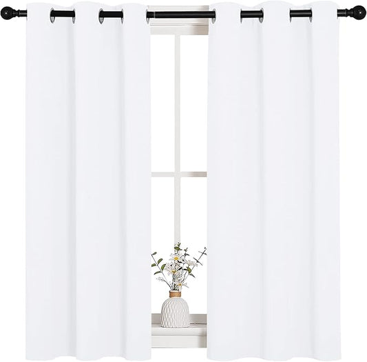 NICETOWN Draperies Curtains Panels, Blocking Out 50% Sunlight Window Treatment Curtains, Grommet Top Small Window Drapes for Bedroom (2 Panels, 34 by 45, White)