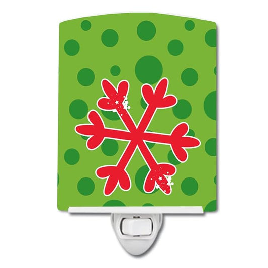 Caroline's Treasures BB8946CNL Christmas Snowflake Red Ceramic Night Light Compact, UL-Certified, Ideal for Bedroom, Bathroom, Nursery, Hallway, Kitchen, 6x4x3, Multicolor