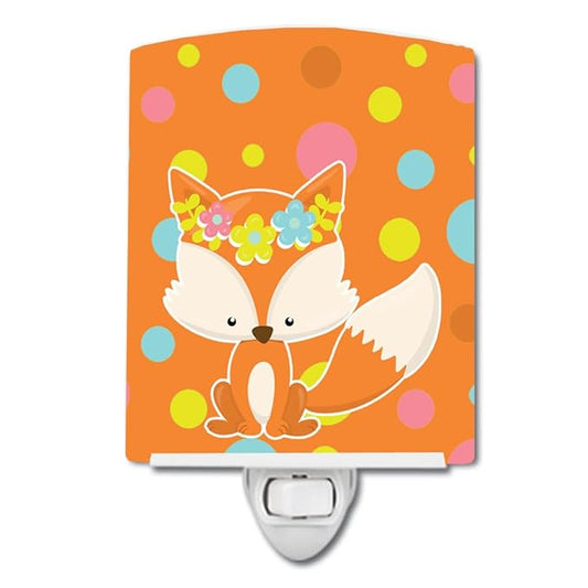 Caroline's Treasures BB7091CNL Baby Fox Flowerchild Polkadots Ceramic Night Light Compact, UL-Certified, Ideal for Bedroom, Bathroom, Nursery, Hallway, Kitchen, 6x4x3, Multicolor