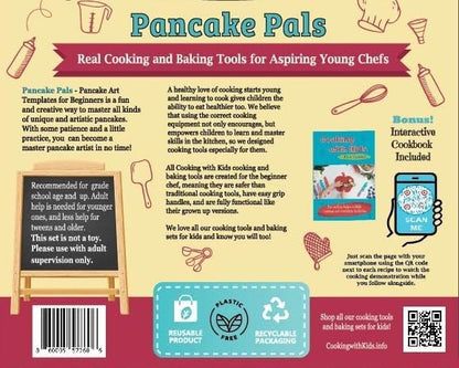 Pancake Pals for Kids - Set of 6 Pancake Art Templates Children + Bonus Interactive Cookbook w/QR Codes to Access Free Virtual Follow-Along Cooking Classes - boys girls teens tweens, baking