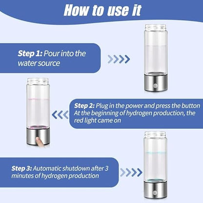 Hydrogen Water Bottle 14oz - Portable Hydrogen Water Ionizer Machine - Hydrogen Water Generator - Hydrogen Rich Water Glass Health Cup for Home Office Travel (1 Pack)