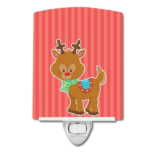 Caroline's Treasures BB8683CNL Christmas Reindeer and Stripes Ceramic Night Light Compact, UL-Certified, Ideal for Bedroom, Bathroom, Nursery, Hallway, Kitchen, 6x4x3, Multicolor