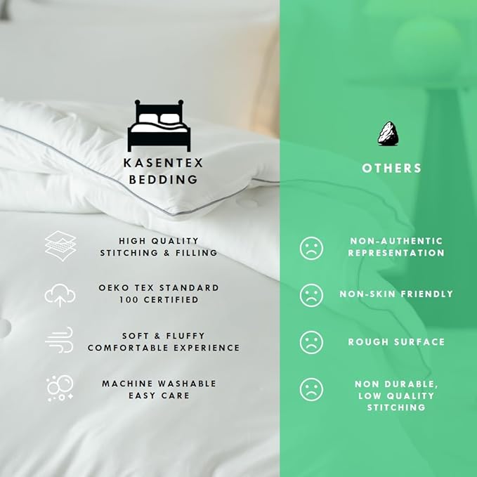KASENTEX Super-Duper Ultra Soft Lightweight Jersey Knit Queen Comforter Set, Smooth Bed Set, 3 Piece Solid Breathable Bedding - Light Plain White Comforters Queen Size with 2 Pillow Cases, 88x90in
