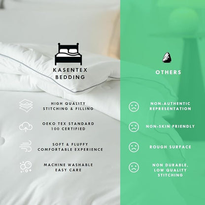 KASENTEX Super-Duper Ultra Soft Lightweight Jersey Knit Queen Comforter Set, Smooth Bed Set, 3 Piece Solid Breathable Bedding - Light Plain White Comforters Queen Size with 2 Pillow Cases, 88x90in