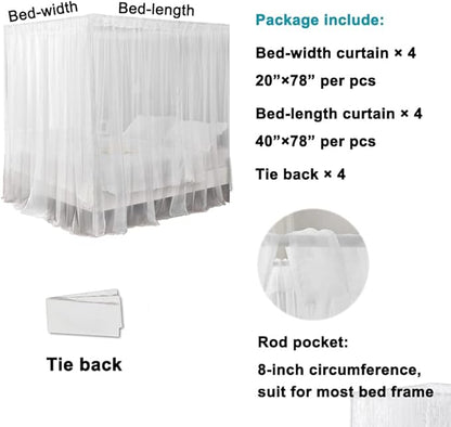 Canopy Bed Curtains Twin, Chiffon Princess Bed Canopy, Bed Drapes for Girls Room Adults(Pink)