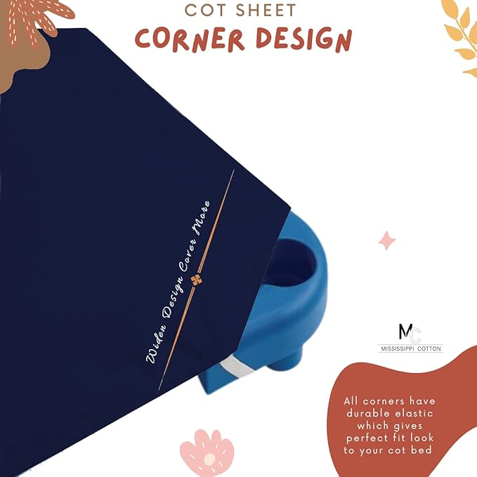Pack of 24 Cot Sheet for Daycare Preschool Cot Bed -Polyblend Fabric with Corner Elastic Cots Sheets Fits On 22" X 52" Inches Size Toddler and Preschool Daycare Cot Navy Blue 22 X 52 Size