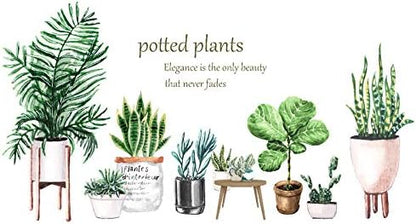 Green Plants Potted Wall Decals Tropical Plants Green Leaves Wall Stickers, DIY Vinyl Nature Wallpaper, for Living Room Background Wall Decoration Kids Bedroom Kitchen Office Girl Room
