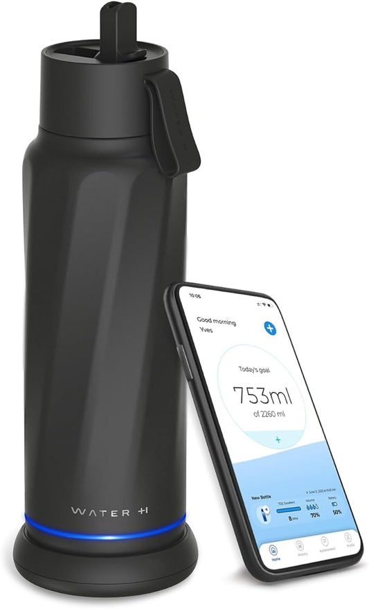 Vita Insulated Smart Water Bottle, Intake Tracker, Water Safety Analyzer, LED Reminder, BPA Free, 18 oz Double Wall Vacuum Stainless Steel Thermos (Flip Lid + Straw), Ideal Gift for Dad