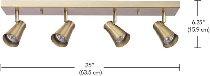 Globe Electric 64000046 4-Light Track Lighting, Matte Brass, Ceiling Light, Track Light Heads, Pivoting Track Heads, Track Ceiling Light, Track Lighting Kit, 4 Bulb Kitchen Light, GU10 Socket