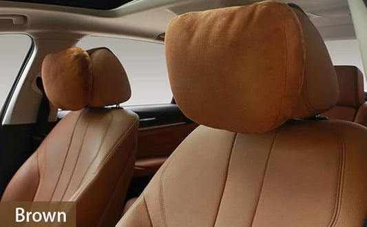 2Pcs Car Neck Pillows for headrests,for Travel Interior Accessories and Suede Support Head Pillows，Balance Neck Pillow Designed to Relieve Neck Pain and Muscle Tension.(brown)