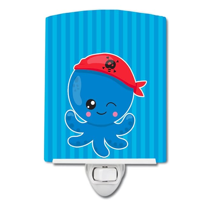 Caroline's Treasures BB8913CNL Nautical Pirate Octopus #2 Ceramic Night Light Compact, UL-Certified, Ideal for Bedroom, Bathroom, Nursery, Hallway, Kitchen, 6x4x3, Multicolor