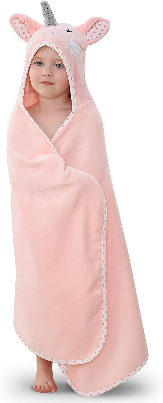 Hooded Towel for Kids 100% Cotton Ultra Soft with Unique Animal Design Large for Infants 3-10 Years (Unicorn)