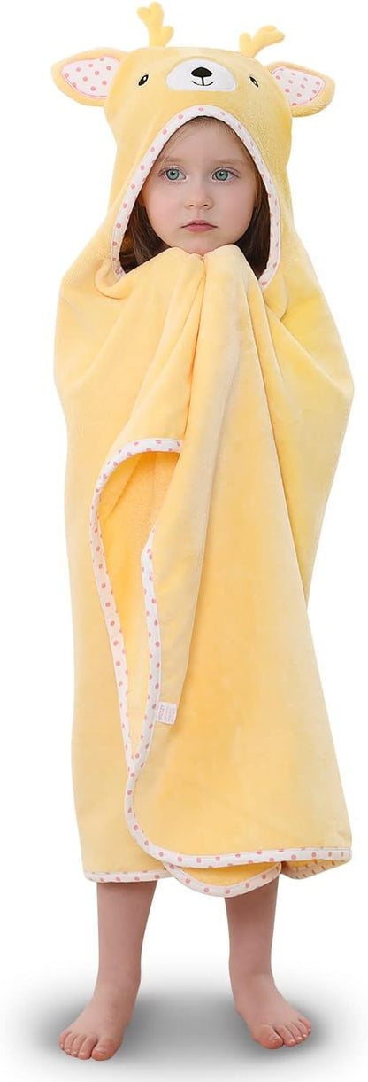 Hooded Towel for Kids 100% Cotton Ultra Soft with Unique Animal Design Large for Infants 3-10 Years (Fawn)