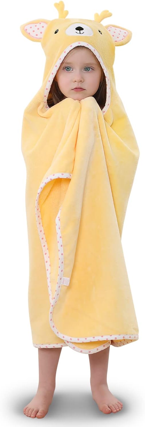 Hooded Towel for Kids 100% Cotton Ultra Soft with Unique Animal Design Large for Infants 3-10 Years (Fawn)