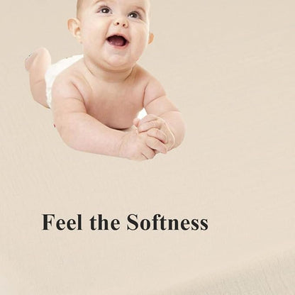 Muslin Pack and Play Sheets Fitted Compatible with Graco Pack n Play Playard Crib and Other 27 x 39 Inch 24 x 38 Playpen/Mini Crib Mattress Soft 100% Cotton Beige & Blush