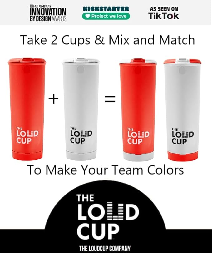 The LoudCup 20 oz Tumbler + Integrated Stadium Horn (Rooster Red) - Reusable Water Bottle for Sports Fans - Worlds Loudest Cup for Noisy Fans on Game Day & Tailgating