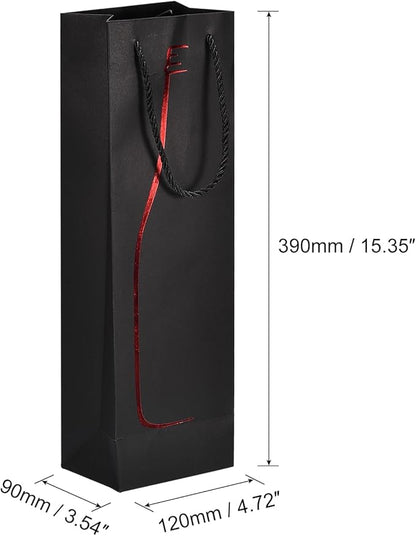 uxcell Wine Bags, 1pcs Black Red 5 x 4 x 15 In Wine Gift Bags with Rope Handles Paper Wine Tote Bag for Wedding Birthday Christmas Party Supplies