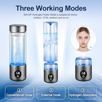 BAVAP Hydrogen Water Bottle 14.1oz Hydrogen Water Bottle Hydrogen Hydro Water Bottle 3-in-1 functionality pro Hydrogen Water Generator hydrolify,Hydrogen Water Bottle Generator (intelligent400ml)