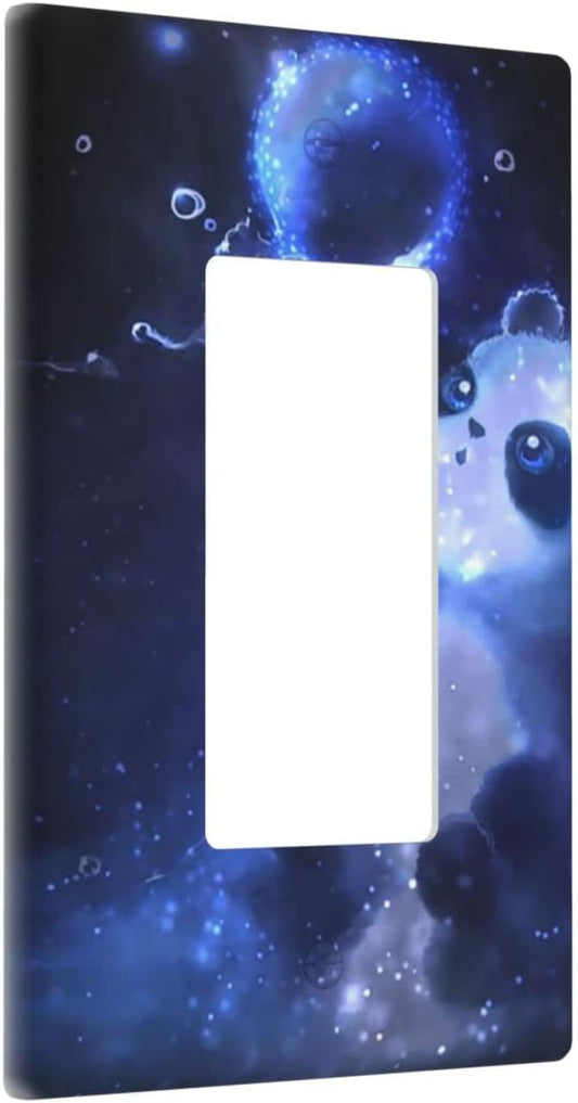 Cute Baby Panda Light Switch Cover Wall Plate Decorative 1 Gang Single Rocker Covers Blue for Playrooms Farmhouses Bathrooms Kitchens 2.76 x 4.5 in