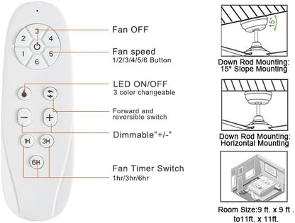 Black Ceiling Fans with Lights and Remote Control，Modern 52 Inch Ceiling Fans with Lights and 6-Speed Modes -Adjustable Dimming - DC Motor - Perfect for Living Room, Bedroom，Dining Room