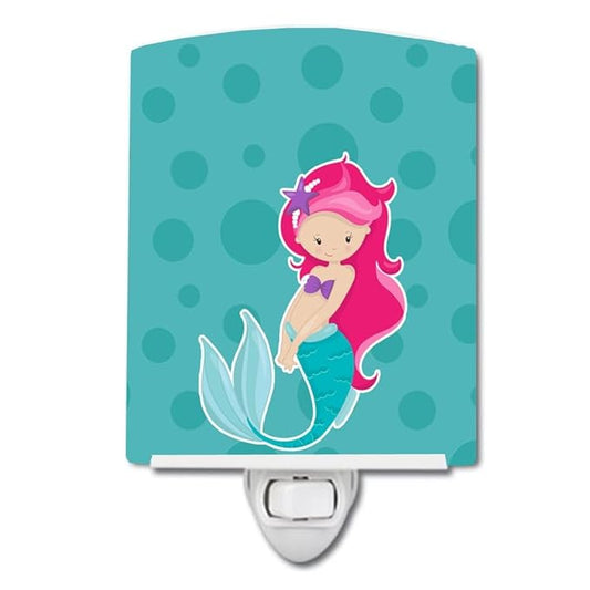 Caroline's Treasures BB8825CNL Beach Mermaid Pink Hair Ceramic Night Light Compact, UL-Certified, Ideal for Bedroom, Bathroom, Nursery, Hallway, Kitchen, 6x4x3, Multicolor
