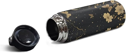 Moon Butterfly Insulated Water Bottle 18 Oz Stainless Steel Leak Proof Vacuum Easy to Clean Lightweight Keeps Cold and Hot Great for Travel Hiking Biking Running