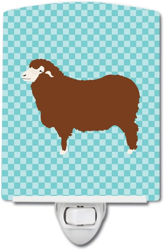 Caroline's Treasures BB8155CNL Merino Sheep Blue Check Ceramic Night Light Compact, UL-Certified, Ideal for Bedroom, Bathroom, Nursery, Hallway, Kitchen, 6x4x3, Multicolor