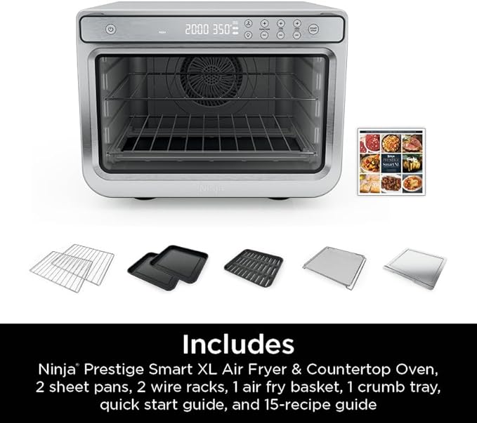 Ninja Prestige Smart XL with Pro Cook System 10-in-1 Air Fry Digital Countertop Convection Toaster Oven with Air Fry, Air Roast, Broil & Bake, Pro Cook Thermometer, 1800 Watts, Stainless Steel, DT551