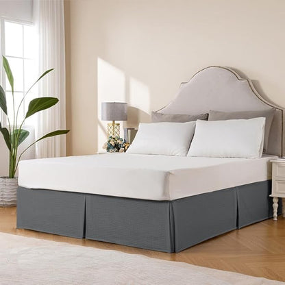 MIYE Pleated Waffle Weave Bed Skirt, Tailored Dust Ruffle 18 Inch Drop Easy Fit, Machine Washable (Dark Grey, TwinXL - 18" Drop)