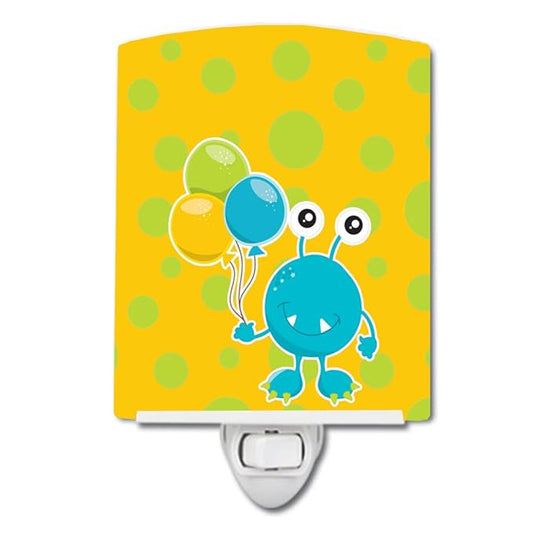 Caroline's Treasures BB9096CNL Birthday Monster with Balloons Ceramic Night Light Compact, UL-Certified, Ideal for Bedroom, Bathroom, Nursery, Hallway, Kitchen, 6x4x3, Multicolor