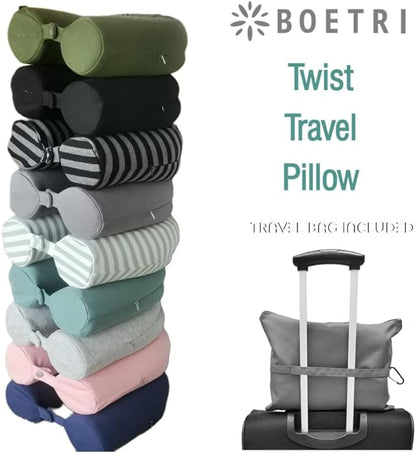 Twist Memory Foam Travel Pillow - Cotton Cover - Travel Bag Included - Adjustable, Bendable Pillow for Neck, Head, Chin, Lumbar and Leg Support (Pink)