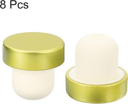 uxcell 8Pcs T-shaped Stoppers, 0.79inch Dia Cork Wine Stopper Reusable Wine Bottle Corks Sealing Plug for Wine Beer Beverage Bottle Crafts, Gold