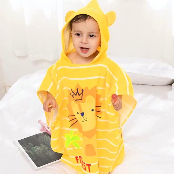 Kids Hooded Beach Bath Towel Poncho Robe Cotton Animal Pattern Children Toddler Wrap Swimming Pool Towel for Boys Girls, 23.6" x 23.6"